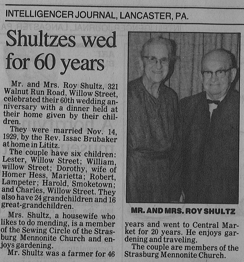 AnniversaryShultz Roy60th1989 Mennonite Life